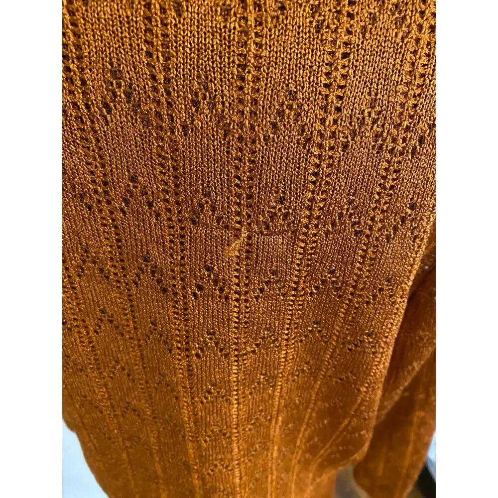Citi‎ Dress Vintage 90s Burnt Orange Pointelle Knit Maxi Dress & Cardigan Set 10